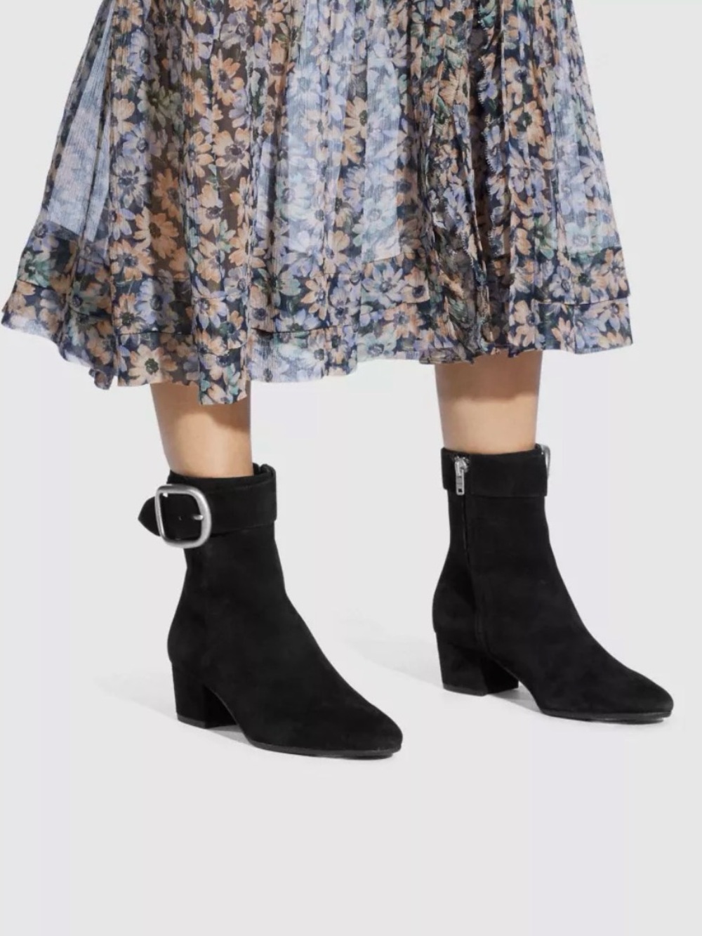Coach Black Suede Ankle Boots with Side Buckle